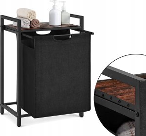 Kosz na pranie Vasagle Kosz Na Pranie, Kosz Na Pranie, Wysuwana I Wyjmowana Torba Na Pranie, Półka, Metalowa Rama, 65 L, 50 X 33 X 72 Cm, Rustykalny Br 8