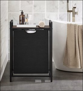 Kosz na pranie Vasagle Kosz Na Pranie, Kosz Na Pranie, Wysuwana I Wyjmowana Torba Na Pranie, Półka, Metalowa Rama, 65 L, 50 X 33 X 72 Cm, Rustykalny Br 9