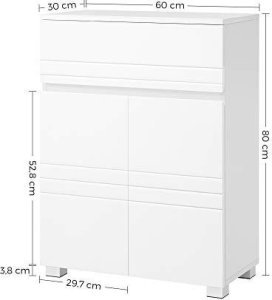 Vasagle Szafka Łazienkowa, Kredens, Z Szufladą, 2 Drzwi, Regulowana Półka, Do Przedpokoju, 60 X 30 X 80 Cm, Biały Bbk140w01 5