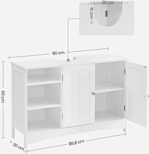 Vasagle Szafka Pod Zlewem, Szafka Pod Umywalkę, 90 X 30 X 60 Cm, Szafka Do Przechowywania Z 2 Drzwiami, Otwarte Schowki, Półki Z Regulac 4