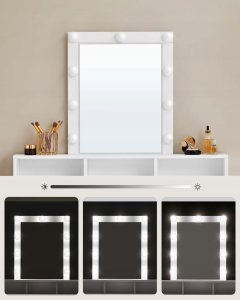 Vasagle Toaletka, Oświetlenie Led Z Regulowaną Jasnością, Toaletka Z Lustrem, 2 Szuflady I 3 Przegródki, Kosmetyczka, Nowoczesna, Biała 7