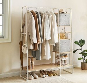 Tectake Wieszak Na Ubrania, Wieszak Na Płaszcze, 45 X 120 X 160 Cm, Wieszak Na Ubrania Z Drążkiem Na Ubrania, Stojak Na Buty, Otwarta Sz 12