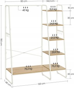 Tectake Wieszak Na Ubrania, Wieszak Na Płaszcze, 45 X 120 X 160 Cm, Wieszak Na Ubrania Z Drążkiem Na Ubrania, Stojak Na Buty, Otwarta Sz 3