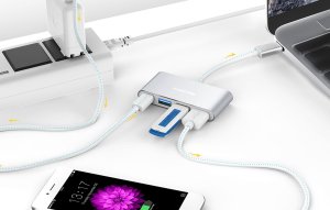 HUB USB WiWU Hub 4w1 Lention USB-C do USB 3.0 + 2x USB 2.0 + USB-C (srebrny) 3