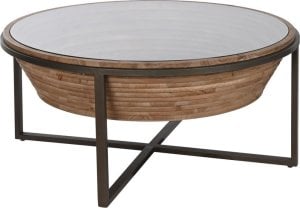 Bigbuy Home Stolik Home ESPRIT Szkło Drewno świerkowe 102 x 102 x 46 cm 1