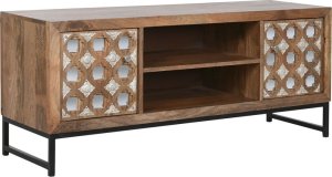 Bigbuy Home MebleTV Home ESPRIT Brązowy Czarny Srebrzysty Drewno mango Lustro 130 x 40 x 55,5 cm 1