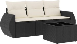 vidaXL 4-cz. zestaw wypoczynkowy do ogrodu, poduszki, czarny rattan PE 2