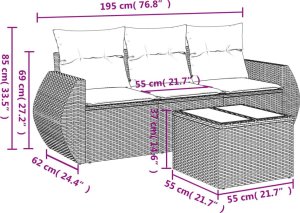 vidaXL 4-cz. zestaw wypoczynkowy do ogrodu, poduszki, czarny rattan PE 3