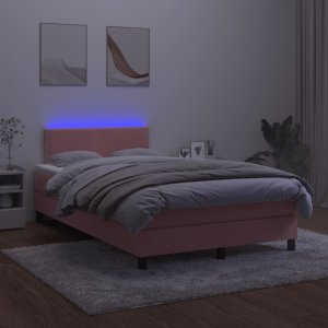 vidaXL vidaXL Łóżko kontynentalne z materacem i LED, róż, 120x190 cm, aksamit 4