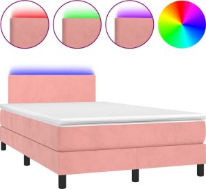 vidaXL vidaXL Łóżko kontynentalne z materacem i LED, róż, 120x190 cm, aksamit 2