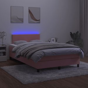 vidaXL vidaXL Łóżko kontynentalne z materacem i LED, róż, 120x190 cm, aksamit 4
