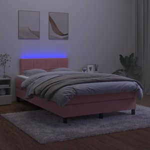 vidaXL vidaXL Łóżko kontynentalne z materacem i LED, róż, 120x190 cm, aksamit 4