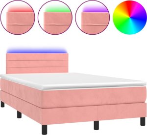 vidaXL vidaXL Łóżko kontynentalne z materacem i LED, róż, 120x190 cm, aksamit 2