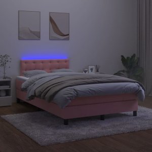 vidaXL vidaXL Łóżko kontynentalne z materacem i LED, różowe, 120x190 cm 4