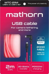 Kabel USB C2G Kabel fotograficzny Mathorn MTC-211M 2m 20Gbps 4K 60Hz PD100W USB C-C90 Magenta 1