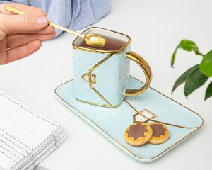 Gadget Master Zestaw kubek TOREBKA z podstawką i łyżeczką - MIĘTOWY 6