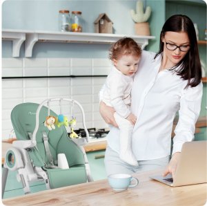 Ricokids Krzesełko do karmienia ze stolikiem, leżaczek Belo zielone + pałąk z zabawkami 14