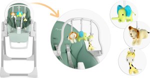 Ricokids Krzesełko do karmienia ze stolikiem, leżaczek Belo zielone + pałąk z zabawkami 4