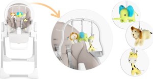 Ricokids Krzesełko do karmienia ze stolikiem, leżaczek Belo szare + pałąk z zabawkami 14