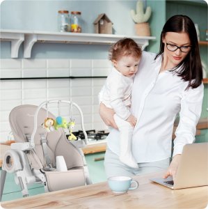 Ricokids Krzesełko do karmienia ze stolikiem, leżaczek Belo szare + pałąk z zabawkami 15