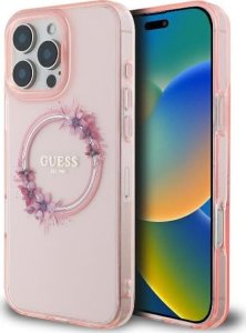 Guess Guess GUHMP16LHFWFCP iPhone 16 Pro 6.3" różowy/pink hardcase IML Flowers Wreath MagSafe 1