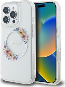 Guess Guess GUHMP16LHFWFCT iPhone 16 Pro 6.3" przeźroczysty/transprent hardcase IML Flowers Wreath MagSafe 1