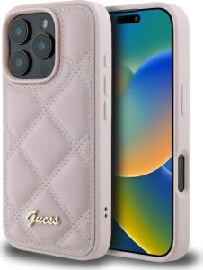 Guess Guess GUHCP16XPSQSQSP iPhone 16 Pro Max 6.9" różowy/pink hardcase Quilted Metal Logo 1