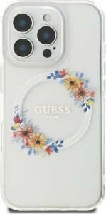 Guess Guess GUHMP16SHFWFCT iPhone 16 6.1" przeźroczysty/transparent hardcase IML Flowers Wreath MagSafe 1