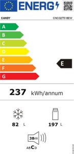 Lodówka Candy Candy Refrigerator | CNCQ2T518EW | Energy efficiency class E | Free standing | Combi | Height 182.5 cm | No Frost system | Fridge net capacity 197 L | Freezer net capacity 82 L | Display | 38 dB | White 11