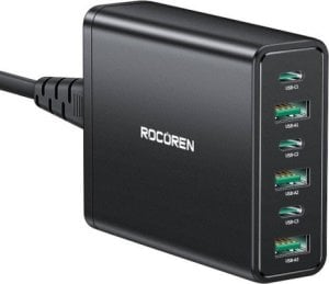 Ładowarka Rocoren Ładowarka sieciowa Rocoren 3x USB-C, 3x USB-A, 60W (czarna) 1