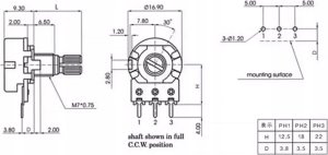 Rosfix ROSFIX POTENCJOMETR LINIOWY OBROTOWY B10K 10K OHM 300 STOPNI METALOWY 3