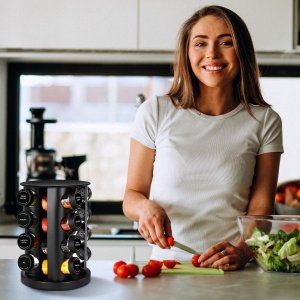 Retoo ZESTAW PRZYPRAWNIK STOJAK OBROTOWY NA PRZYPRAWY 16 SZT. ETYKIETY 11