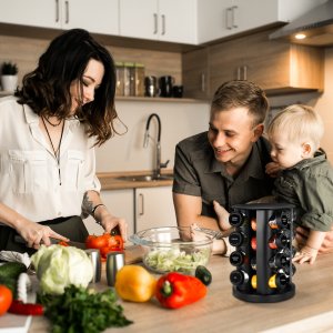 Retoo ZESTAW PRZYPRAWNIK STOJAK OBROTOWY NA PRZYPRAWY 16 SZT. ETYKIETY 13