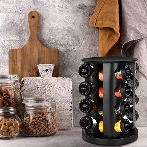 Retoo ZESTAW PRZYPRAWNIK STOJAK OBROTOWY NA PRZYPRAWY 16 SZT. ETYKIETY 15