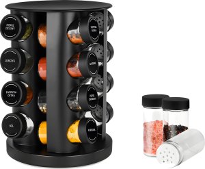 Retoo ZESTAW PRZYPRAWNIK STOJAK OBROTOWY NA PRZYPRAWY 16 SZT. ETYKIETY 16