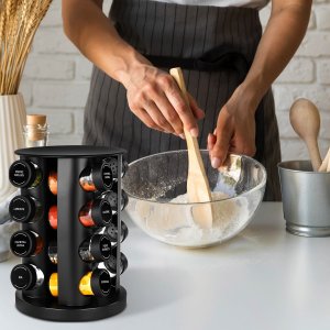 Retoo ZESTAW PRZYPRAWNIK STOJAK OBROTOWY NA PRZYPRAWY 16 SZT. ETYKIETY 8