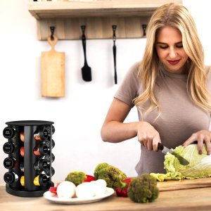 Retoo ZESTAW PRZYPRAWNIK STOJAK OBROTOWY NA PRZYPRAWY 16 SZT. ETYKIETY 9