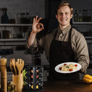 Retoo ZESTAW PRZYPRAWNIK STOJAK OBROTOWY NA PRZYPRAWY 16 SZT. ETYKIETY 10