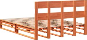 vidaXL vidaXL Rama łóżka bez materaca, woskowy brąz, 160x200 cm, lita sosna 8