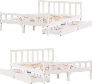 vidaXL vidaXL Rama łóżka bez materaca, biała, 150x200 cm, lite drewno sosnowe 9