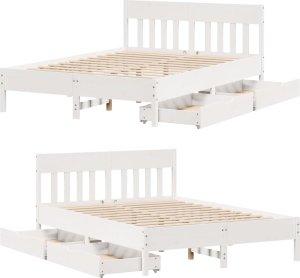 vidaXL vidaXL Rama łóżka bez materaca, biała, 120x190 cm, lite drewno sosnowe 9