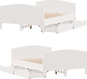 vidaXL vidaXL Rama łóżka bez materaca, biała, 140x190 cm, lite drewno sosnowe 9