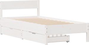 vidaXL vidaXL Rama łóżka bez materaca, biała, 75x190 cm, lite drewno sosnowe 3