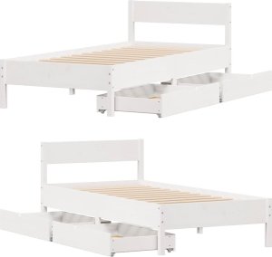 vidaXL vidaXL Rama łóżka bez materaca, biała, 75x190 cm, lite drewno sosnowe 9