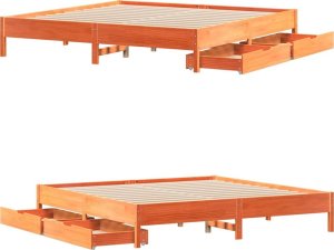 vidaXL vidaXL Łóżko bez materaca, woskowy brąz, 200x200 cm, drewno sosnowe 9