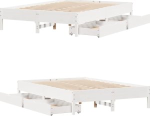 vidaXL vidaXL Rama łóżka bez materaca, biała, 140x190 cm, lite drewno sosnowe 9