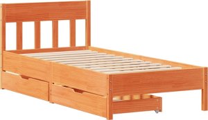 vidaXL vidaXL Rama łóżka bez materaca, woskowy brąz, 75x190 cm, sosnowa 3