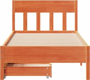 vidaXL vidaXL Rama łóżka bez materaca, woskowy brąz, 75x190 cm, sosnowa 4