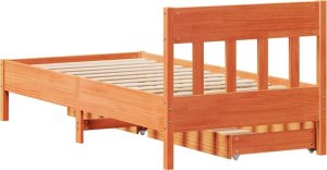 vidaXL vidaXL Rama łóżka bez materaca, woskowy brąz, 75x190 cm, sosnowa 8