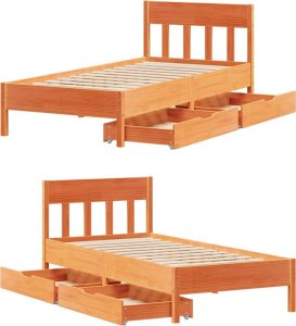 vidaXL vidaXL Rama łóżka bez materaca, woskowy brąz, 75x190 cm, sosnowa 9